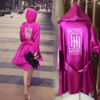 

Trench Coat 2019 Hot Polyester Casual Poplin New Windbreaker Female Back Letter Printing Hooded Long Section Loose Coat Woman