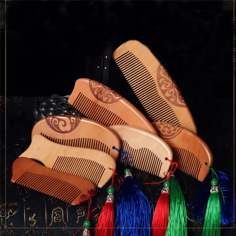 Handmade Pocket Wooden Comb Natural Peach Super Wide Fine Tooth Wood