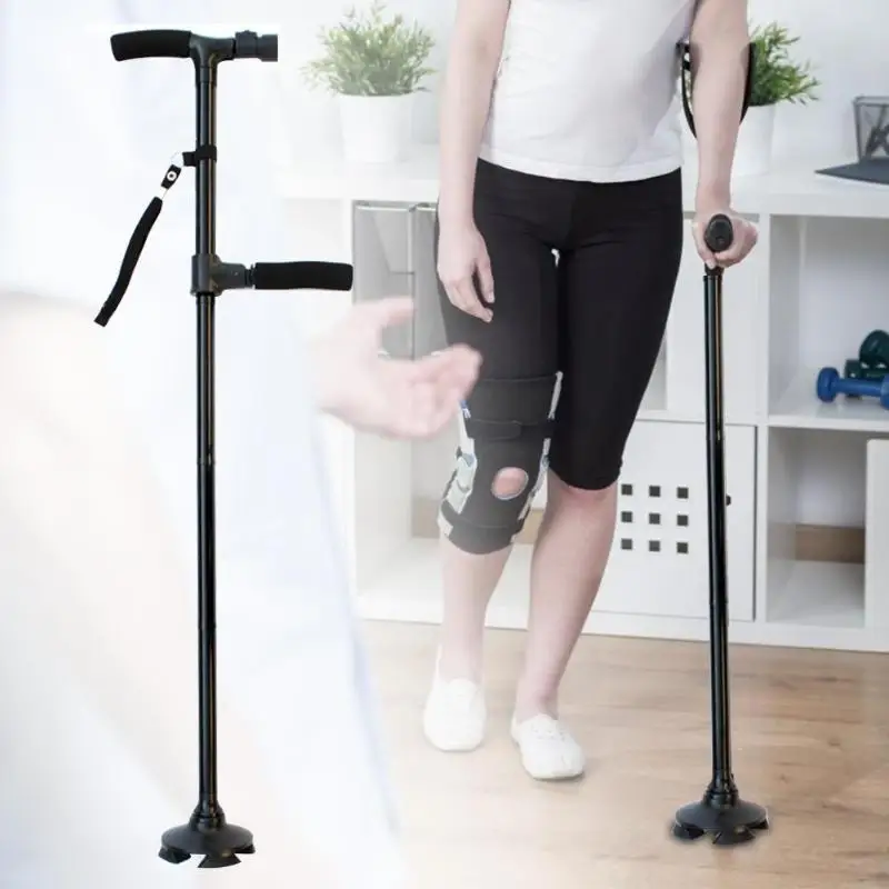 Online Bastones plegables telescópicos LED luz palos de caminar envejecidos para los mayores campamento de esquí bastón telescópico bastones de senderismo al aire libre muleta