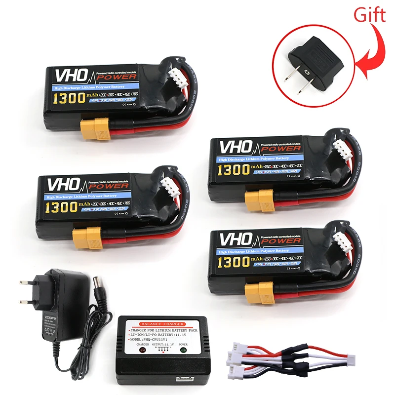 

VHO 4PCS 3s lipo battery 11.1V 1300mah 30C For Quadcopters Helicopters RC Cars Boats High Rate batteria lipo car parts
