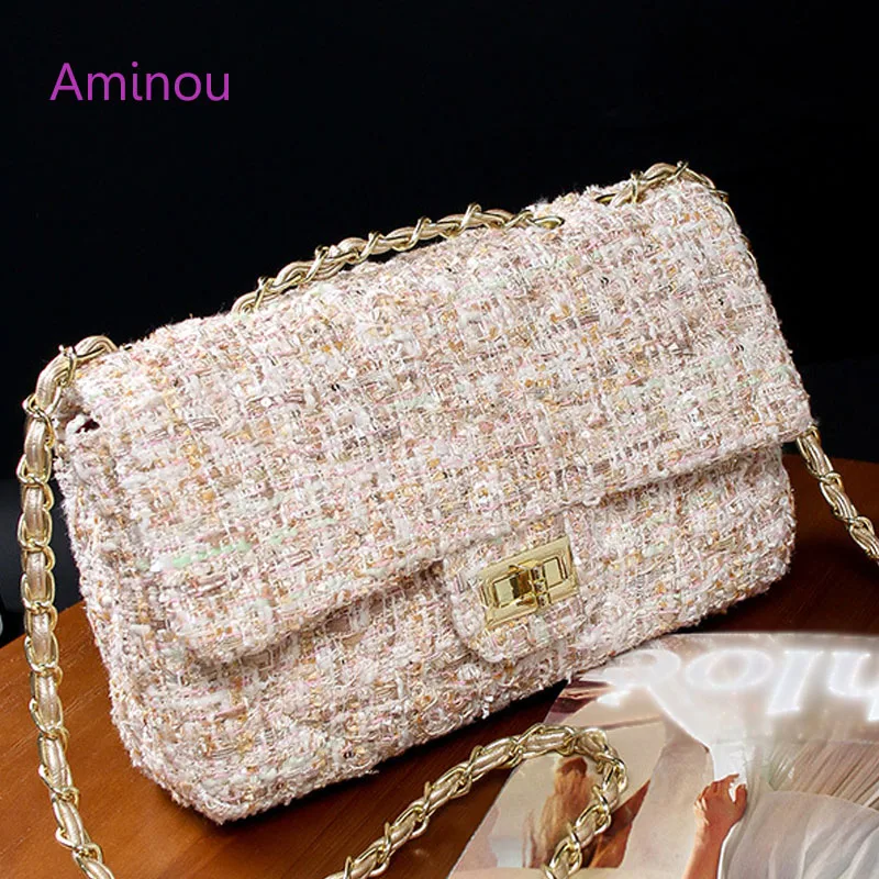 

Aminou Flap Shoulder Bags Women Messenger Chains Croessbody Handbags For Teenager Girls High Quality Luxury Wool Bag Small Bolsa