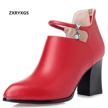 

2019 Spring Rhinestone Deep Mouth Genuine Leather Shoes Women Shoes Elegant Fashion Shoes Thick with High Heels Wedding Shoes