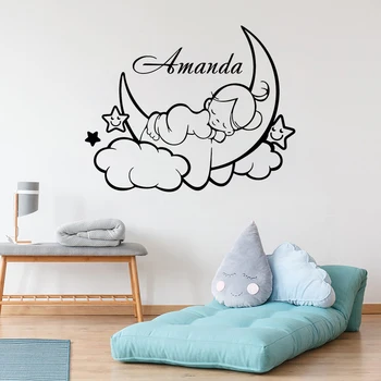 

Cloud Moon Sleep Baby With Custom Name Wall Decoration Kids Baby Girls Room Decoration Beauty Cute Poster Mural For Bedroom W183