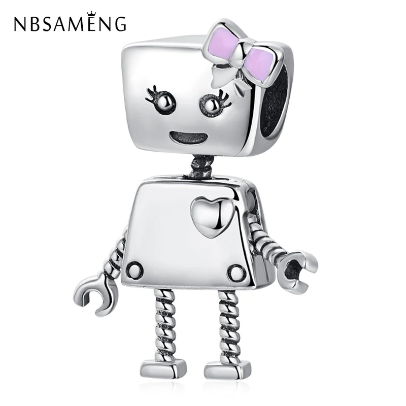 

New 925 Sterling Silver Bead Cute Robot Girl Bella Bot Charm Pendant Charms Fit Pandora Bracelet Women Diy Jewelry