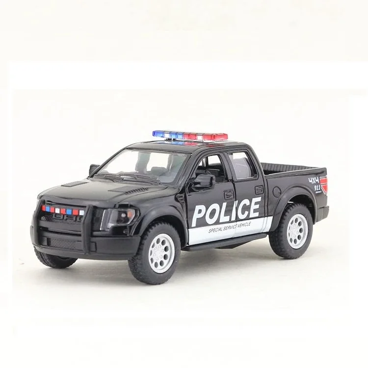 Высокая имитация изысканных литых и игрушечных транспортных средств KiNSMART автомобильный Стайлинг Ford F150 Raptor пикапы 1:46 литой внедорожник модель - Цвет: Black Police