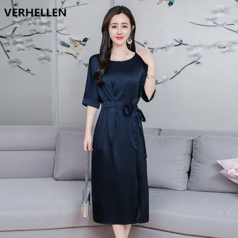 

VERHELLEN High Quality Designer Runway Imitate Real Silk Dess 2019 Spring Women's Half Sleeve O-Neck Loose Casual Dresses