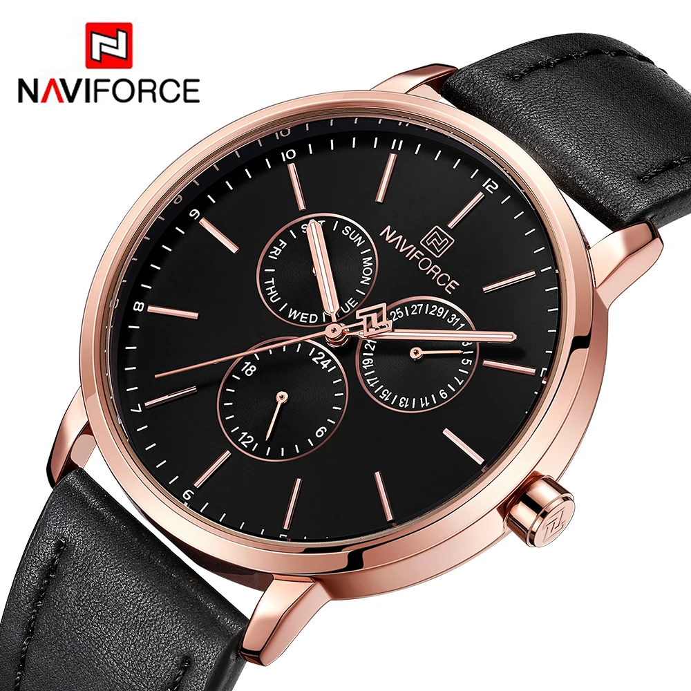 

2018 NAVIFORCE Casual Men Wrist Watches Top Brand Multifunction Quartz Watch Men Leather Waterproof Male Clock relogio masculino