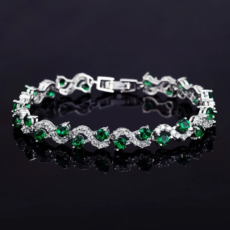 

Charm Bracelets for Women Multicolor Crystal Cubic Zirconia Bangle Bending Wave Boho Chain Bracelet Shining Jewelry Accessories