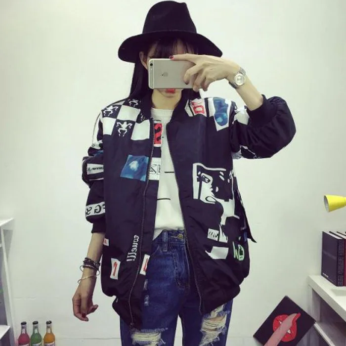 Kpop BIGBANG Южная Корея ulzzang g-дракон с головой ветра BF Harajuku граффити буквы бейсбол пальто и любителей GD студентов - Цвет: Черный