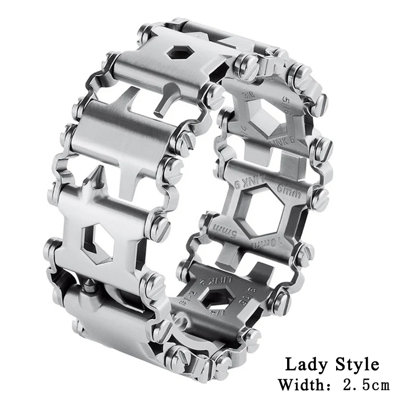 Мужская мода EDC Многофункциональный браслет из нержавеющей стали карманный наружный инструмент для путешествий браслеты - Окраска металла: Lady Silver