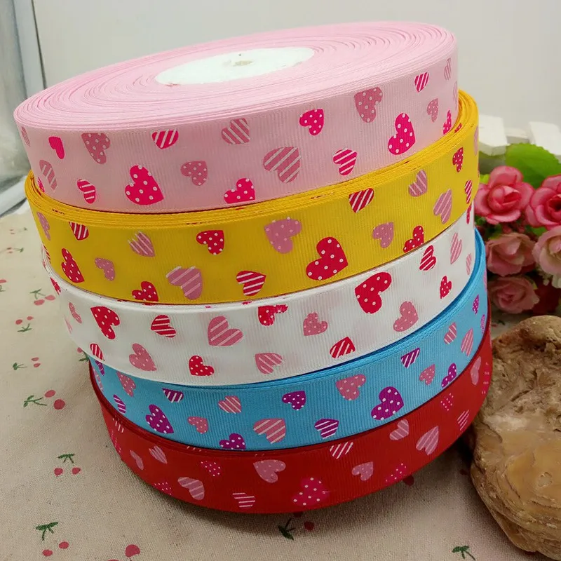 

10 yards 25mm width printed heart grosgrain ribbon wedding party decoration DIY crafts for making hair bows A902