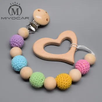 

MIYOCAR natural safe colorful crochet beads safe wood beads pacifier clip pacifier holder dummy clip with teether rattle set