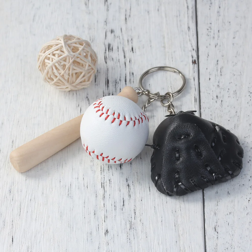 Doreen Box New Mini Baseball Glove Wooden Bat Keychain Sports Key Chain