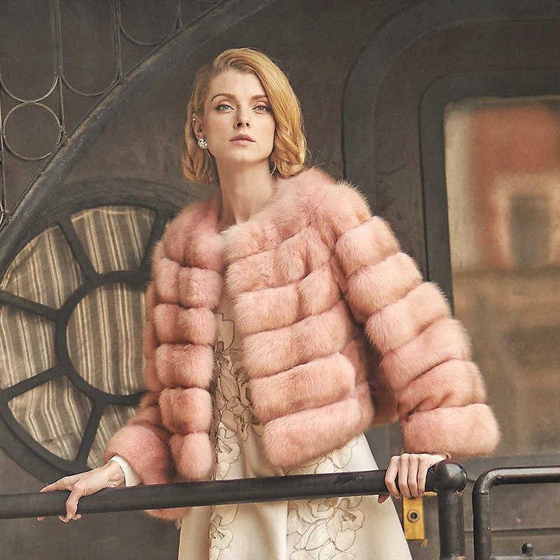 Buy Genuine mink fur coat women Russia sable pink coat