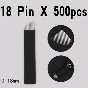 

500PCS 18 Pins Permanent Makeup Eyebrow Tattoo Bevel Blade Microblading Needles For 3D Embroidery Manual Tatoo Pen Machine black