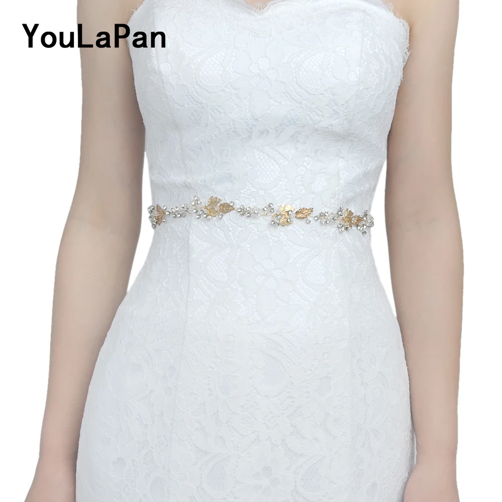 YouLaPan SH122 ремешок для свадебного платья Золотые листья пояс невесты горный хрусталь ремень золотой пояс хрустальный свадебный пояс для вечернего платья