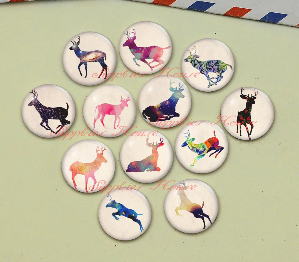 

Handmade Round Deer photo glass Cabochons, Jewelry Finding Cameo Pendant Settings, (F072-635)