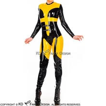 Black With Yellow Sexy Latex Catsuit With Buckles Back Zipper Space Suit Rubber Bodysuit Zentai Overall Body Suit LTY-0101