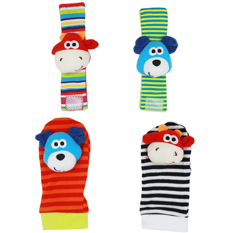 Скидка, детские носки для малышей от 0 до 12 до 24 месяцев погремушка, игрушка, погремушка на запястье, носки для ног сенсорные игрушки - Цвет: 4pcs2