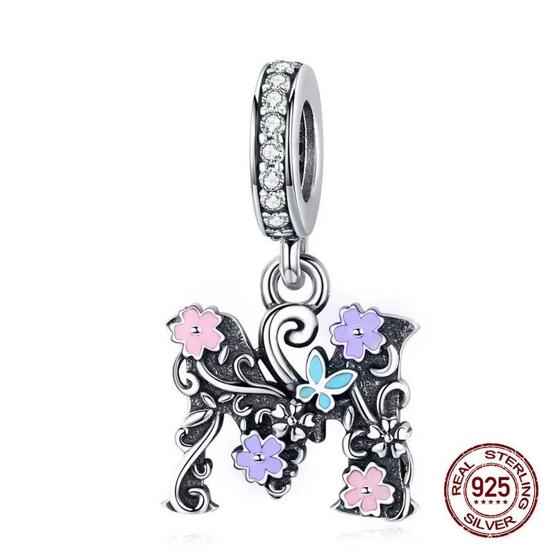 

Vintage Letter M 925 Sterling Silver Pendant Beads fit Original Pandora Charm Bracelet Necklace Making Women Jewels