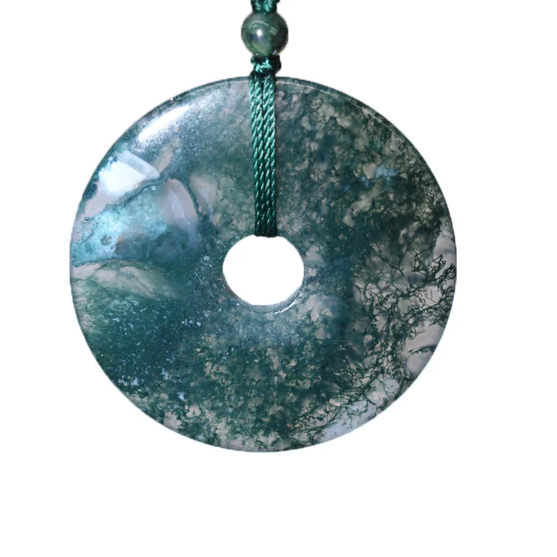

DropShipping Water Grass Agate Safety Button Pendant Hand-carved Ping An kou lucky Amulet Necklace For Men Women Fine Jewelry