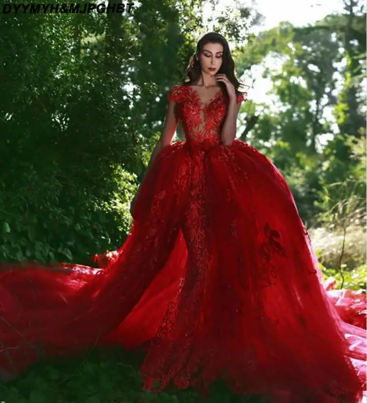 

Long Elegant Burgundy Woman Evening Dress with Long Detachable Train 2018 V Neck Dubai Formal Arabic Party Prom Gown