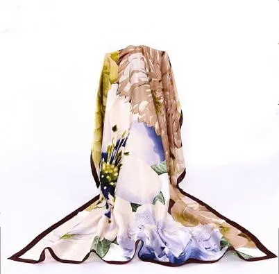  100% silk flower scarf soft pashmina for women high quality