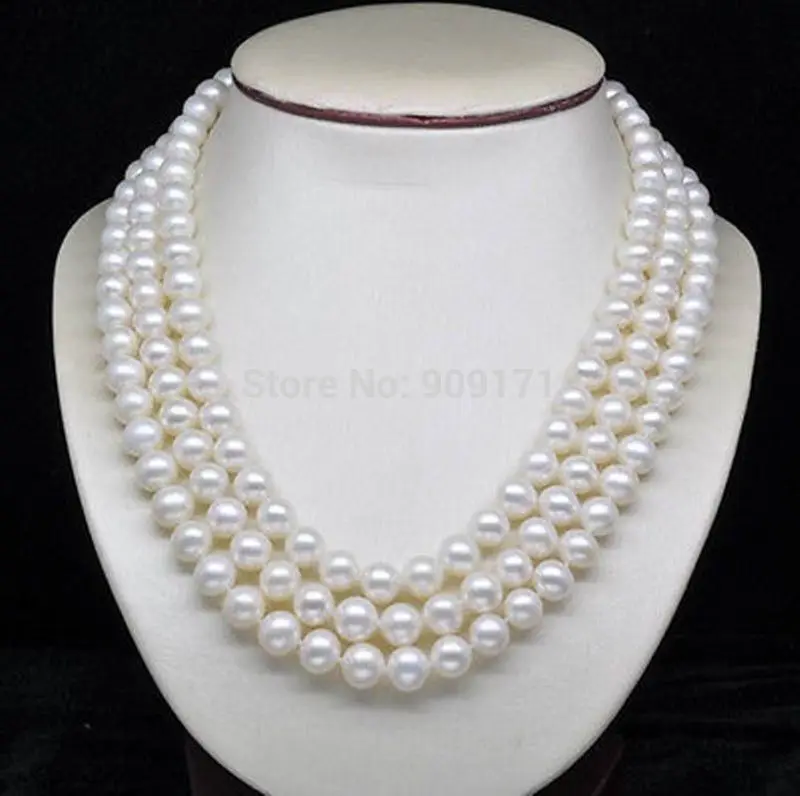 

Natural 3-Strand 8MM AAA White Pearl Necklaces (16"17"18" )