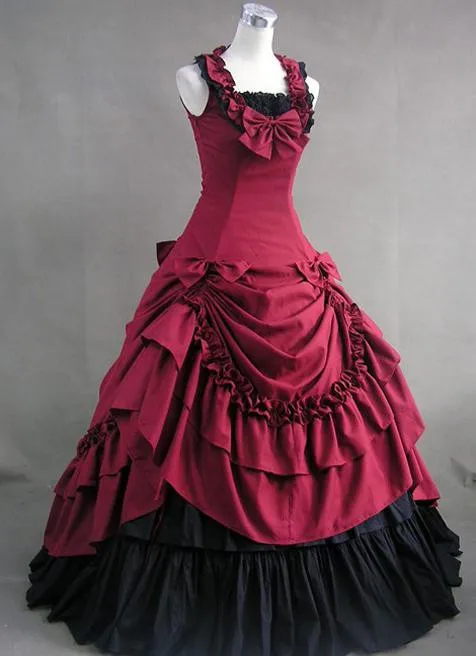 Может быть на заказ Ретро розовый/синий/красный хлопок без рукавов длиной до пола викторианская готика Лолита платья
