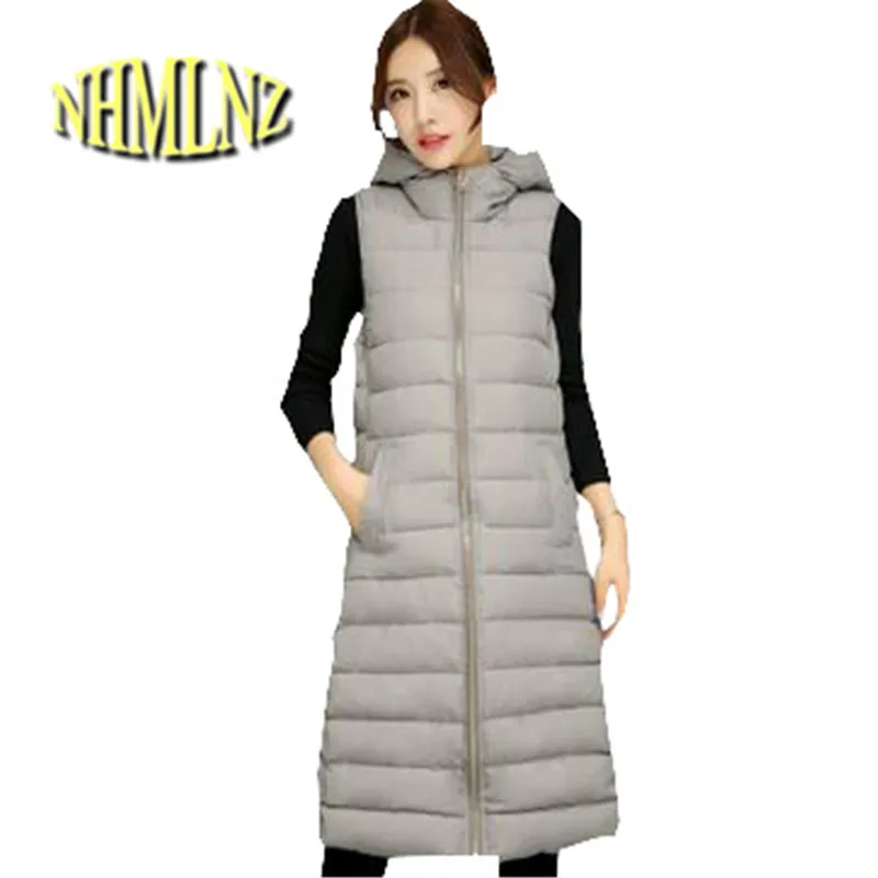 

Women Winter Ma3 jia3 2019 New Elegant Slim Vest Big yards High quality Keep warm Cotton Coat Pure color Long Hooded vest ok233