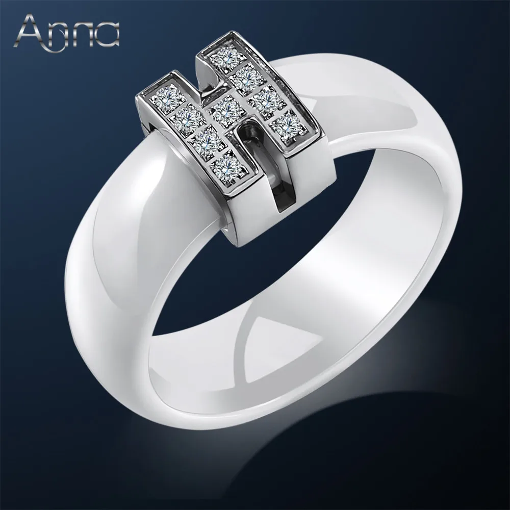 A N Fashion Ceramic Rings Black White Double Layer Cubic Zircon Cabochon High Quality Party Rings