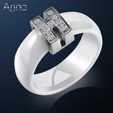 A & N de Moda Anillos De Cerámica Negro y Blanco Circón Cúbico Cabochon Anillos Partido de Alta Calidad Sólido de Doble Capa Suave Joyería de cerámica