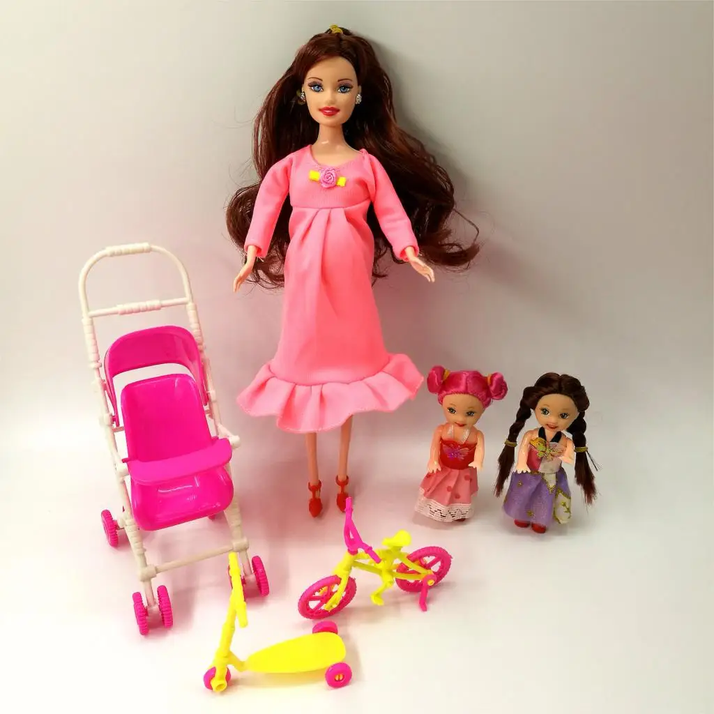 Игрушки семья 5 человек куклы костюмы 1 мама/1 Папа/2 Келли девочка/1 кукла/1 детская коляска настоящая Беременная кукла подарки для Барби