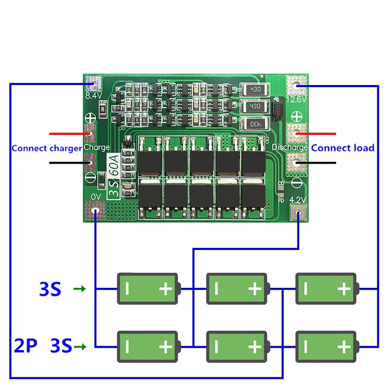 3S 60A литий-ионная батарея зарядное устройство Защитная плата PCB BMS для электродвигателя 12,6 в 13,6 В Lipo ячеечный модуль