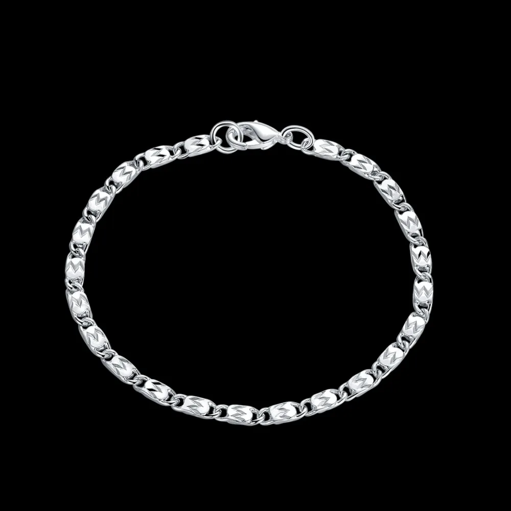 8'' Link Chain Classic Style Flat bracelet 925 sterling silver chram