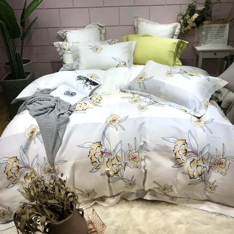 Waliicorners 4pcs Collection Floral print Duvet cover 100%Cotton Soft Bedding Set queen size king Bed sheets or fitted sheet pillow shams 25 IMG_6671