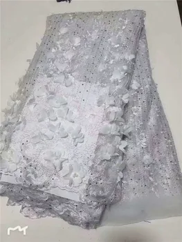

Nigerian French Lace Fabrics 2019 beads African Tulle Lace Fabric High Quality African Lace 3D Embroidered Wedding Fabric