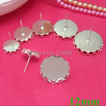 

Blank Earrings Bases 12mm Round Hollow Bezel Tray Cabochon Stud Earrings Post Settings Findings Silver Plated Brass Wholesale