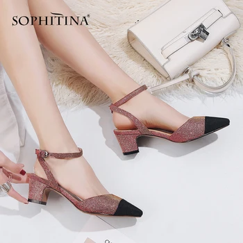 

SOPHITINA New Stylish Office Ladies Sandals Fashion Buckle Strap Bling Shoes Spring Autumn Basic Square Heel Women Sandals MO191