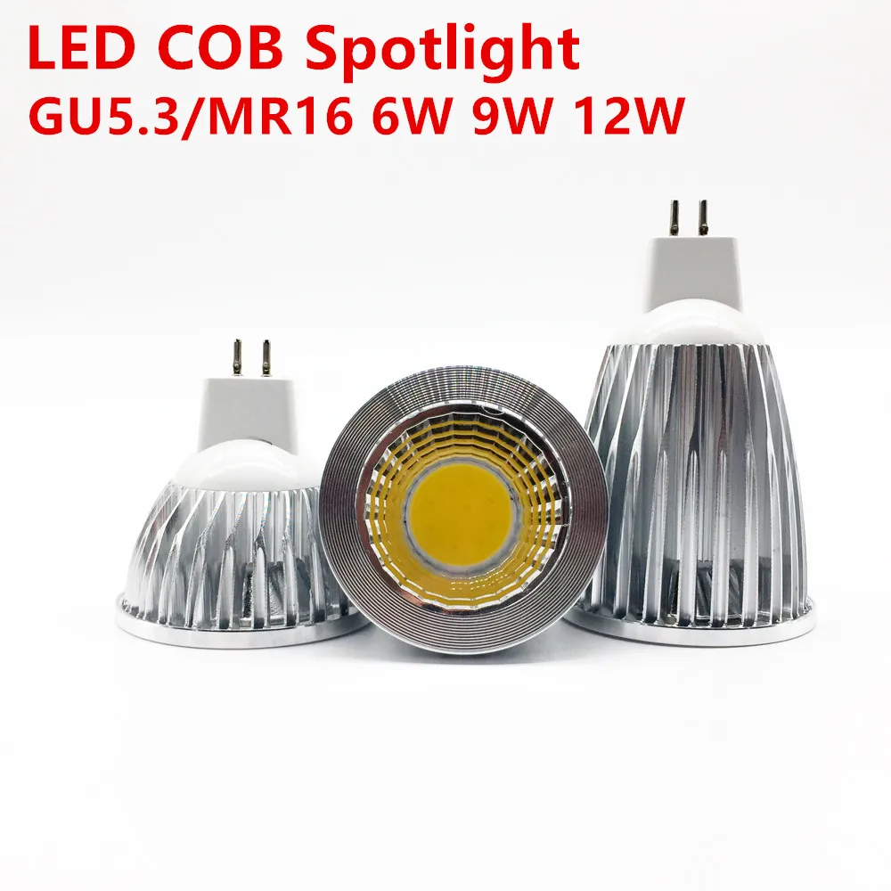 

New High Power Lampada Led MR16 GU5.3 COB 6w 9w 12w Dimmable Led Cob Spotlight Warm Cool White MR16 12V Bulb Lamp GU 5.3 220V