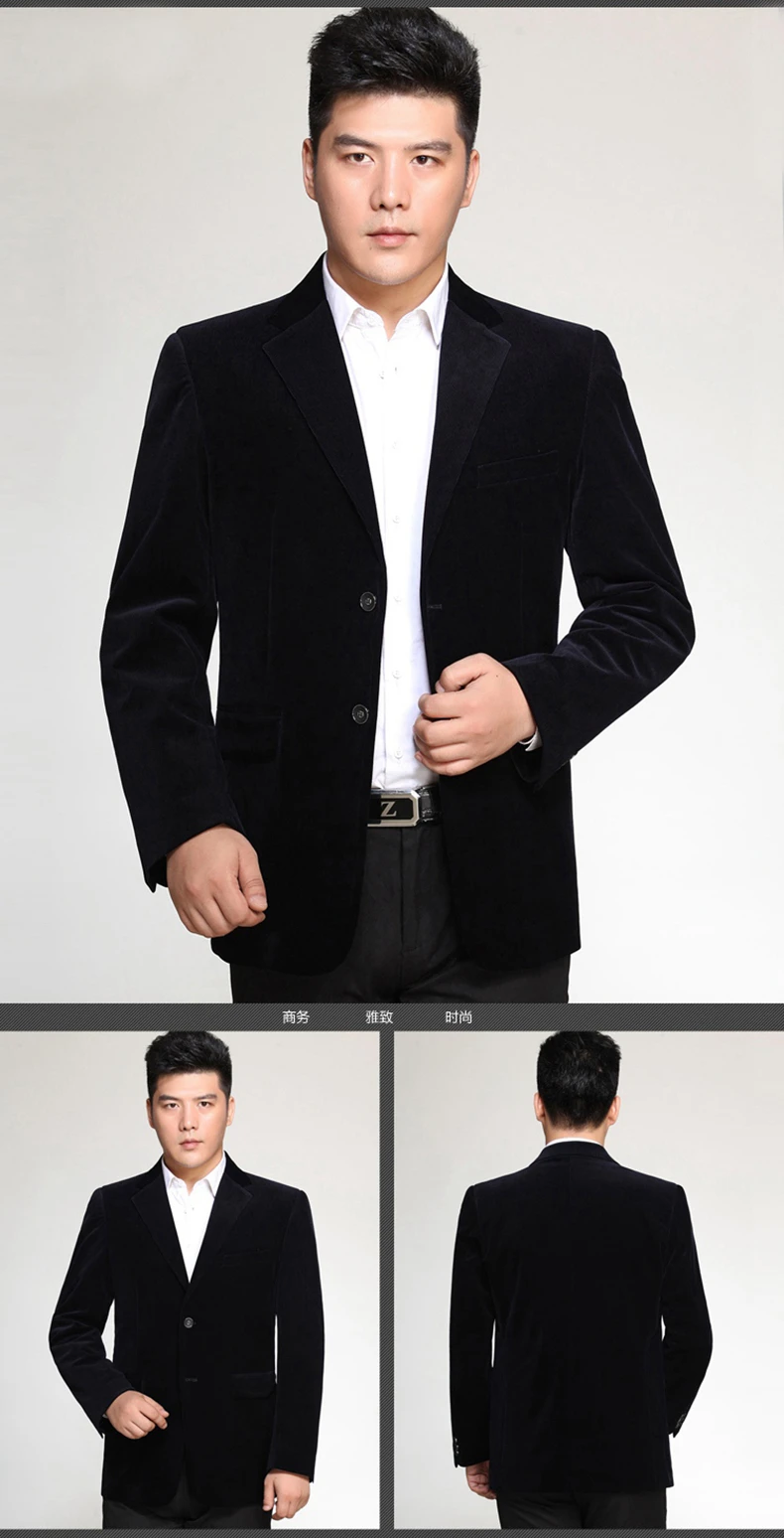 WAEOLSA Men Striped Velvet Blazers Elegant Plain Color Suit Coats Man Wool Blazer Hombre Corduroy Suit Jackets Red Navy Blue Uniform (8)