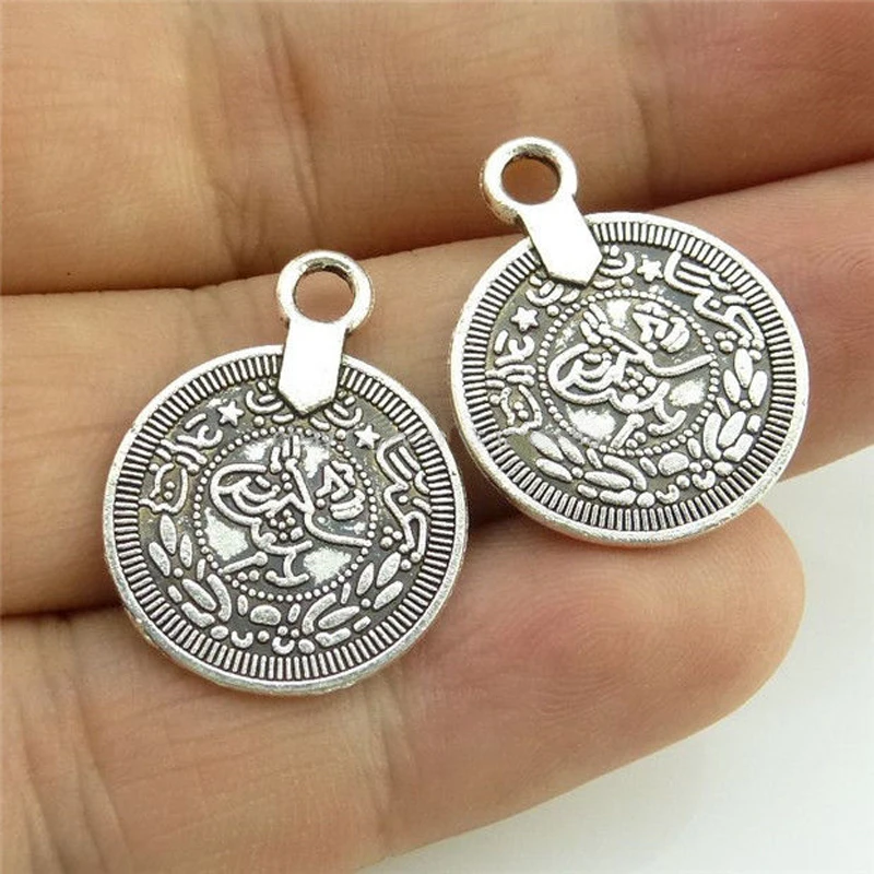 10pcs Vintage Antique Silver Plated Coin Pendant Fit Handmade DIY Earring Necklace Bracelet Charms Jewelry Making Accessories