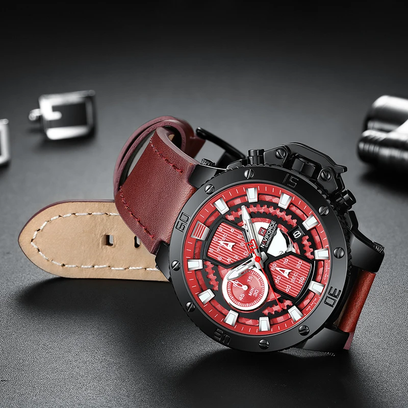 NAVIFORCE часы мужские модные спортивные часы Топ люксовый бренд кожа Водонепроницаемый Кварцевые наручные часы хронограф Дата мужские часы