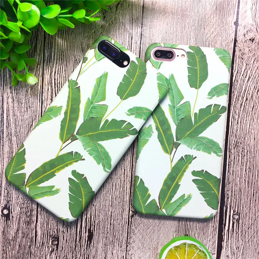 

KL-Boutiques Phone Cases for iphone 7 6S 6 8 Plus Case Glow in the Dark Banana Leaves Relief Case Cover for iphone 7 Women Men