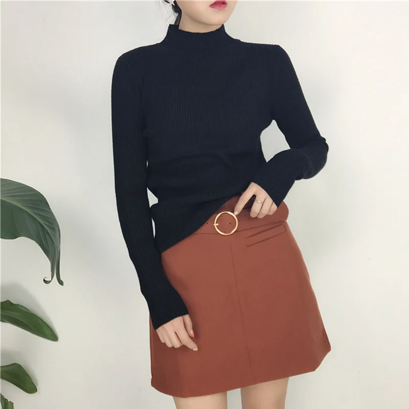 

Sueter Mujer 2018 Vogue Winter Women Knitted Sweaters Pullovers Turtleneck Long Sleeve Solid Slim Elastic Sweater Women Clothing