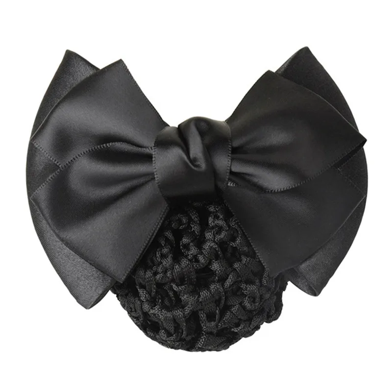 Satin Bow Rhinestone Barrette Lady Hair Clip Cover Bowknot Net Bun Snood butterfly hair clips