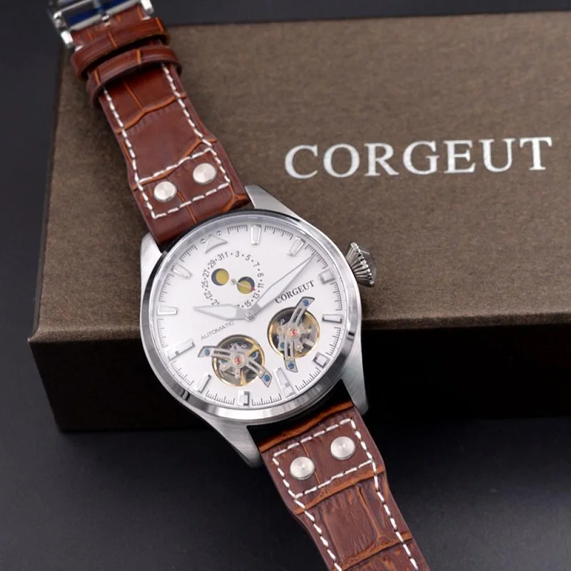 

Corgeut Automatic Mechanical Men Sports Male clock Luxury Top brand Watches flywheel date lume Wristwatches