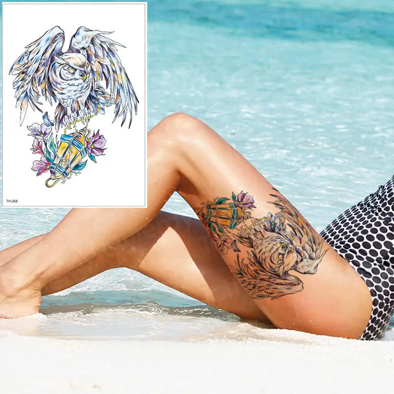 

temporary waterproof tattoo tatto sticker women girl tattoo big animals fake tattoo body leg tattoo owl wolf moon sun pattern
