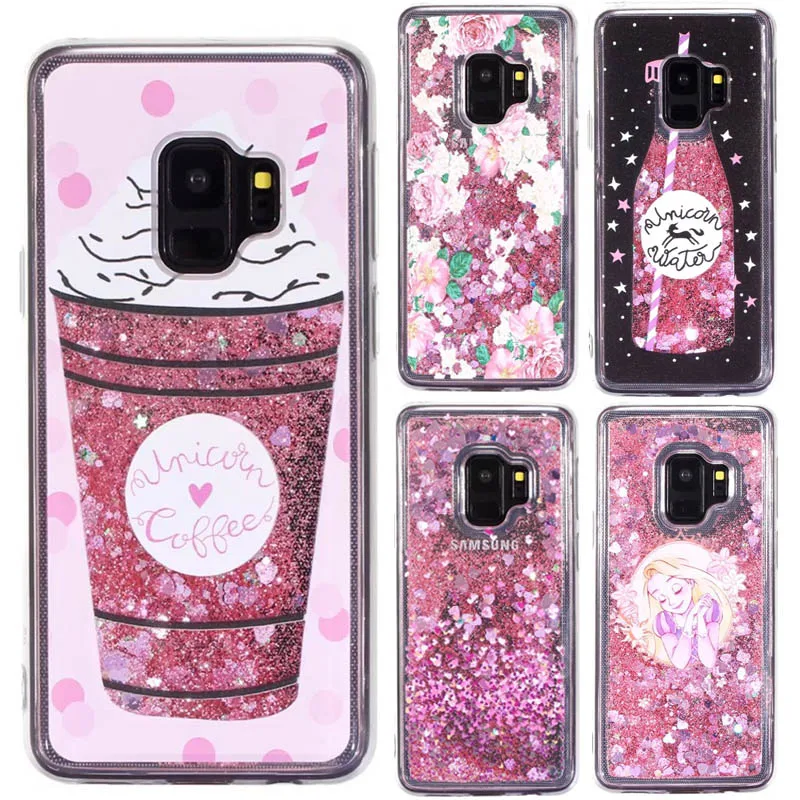 Flower Bottle Quicksand Liquid Glitter Phone Case For Samsung galaxy S5 S6 S7 Edge S8 S9 Plus A3 A5 J3 J5 J7 2016 2017 EU Note8 |