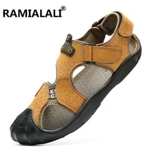 Модные Для мужчин Повседневное летние сандалии для мужчин из натуральной Кожаные пляжные сандалии тапочки; мягкая обувь; Повседневное мужские туфли сандалии на плоской подошве